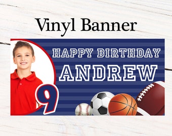 All Star Sports Birthday Banner ~ Personalized First Birthday Party Banners - Photo Banner, Football Personalized Banner, Custom Banner