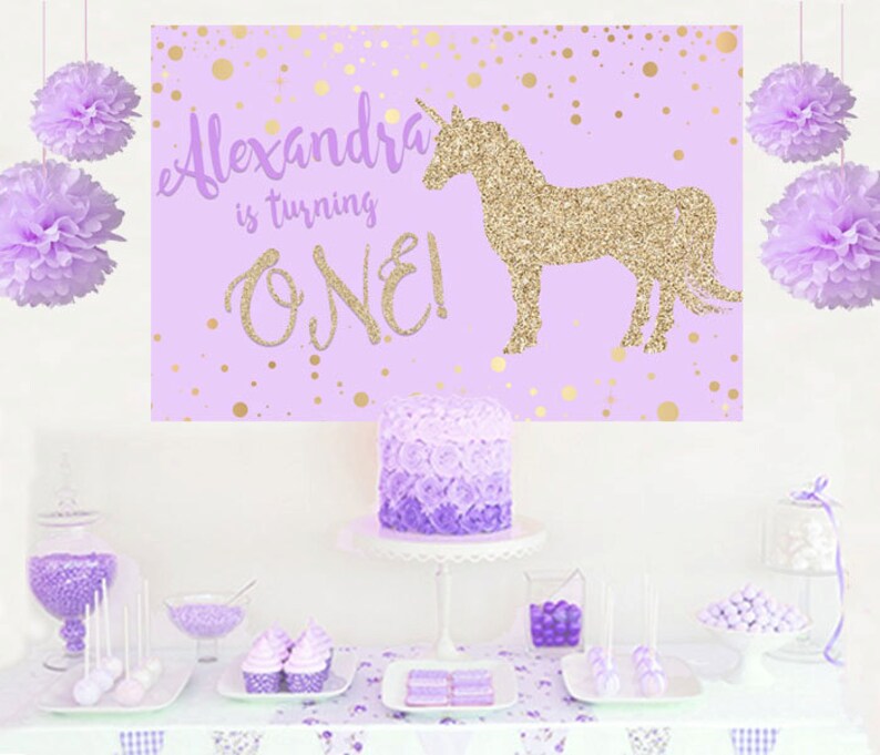 Unicorn Glitter Personalized Party Backdrop First Birthday Photo Backdrop Baby Shower Backdrop, Unicorn Backdrop, Printed Backdrop image 1