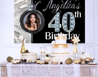 Fabulous 40 Personalized Backdrop, Birthday Cake Table Backdrop, Silver Marble Backdrop - Birthday Photo Backdrop, 40th Birthday Backdrop