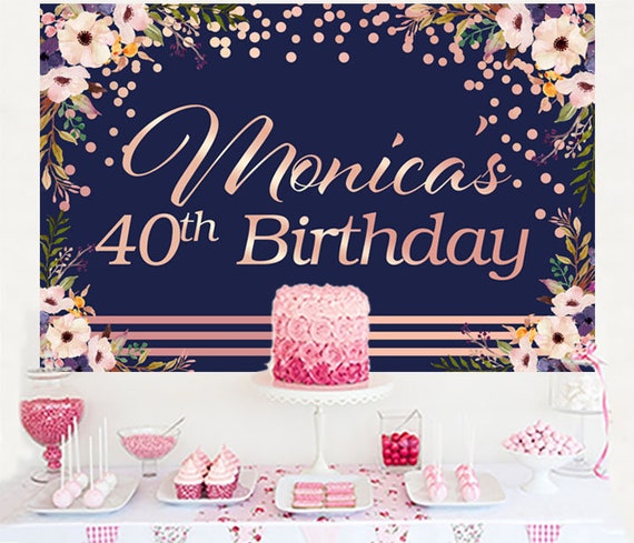 Pink Floral Personalized Backdrop Birthday Cake Table Etsy