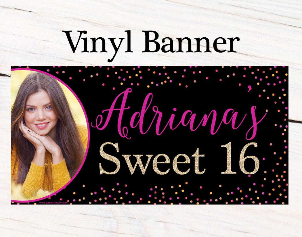 Sweet 16 Sparkle Personalized Banner Happy Birthday Personalized