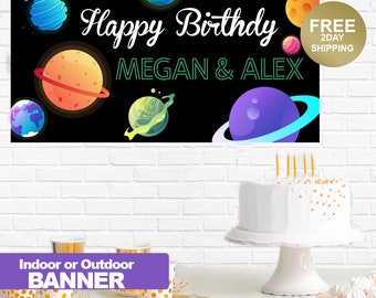 Happy Birthday Banner| Space Birthday Banner |Personalized Birthday Banner | Planets Banner | Custom Banner | Indoor or Outdoor Banner