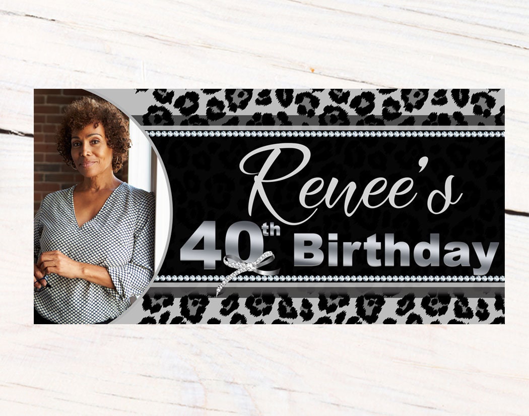 cheetah print 40th photo banner personalized banner party banners
