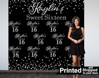 Sweet 16th Personalized Photo Backdrop, Birthday Party Photo Backdrop- Custom Party Photo Backdrop, 16th Birthday Backdrop, Printed Backdrop