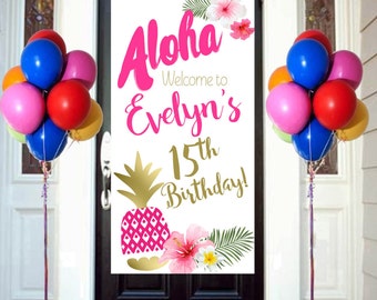 Aloha Summer Party Birthday Door Banner  ~ Personalize Birthday Girl - Luau Birthday Party Banner