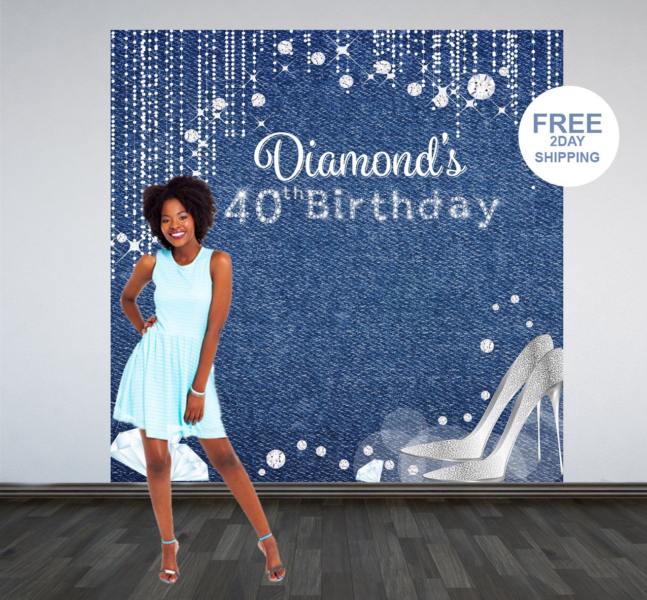 ... Photo Denim \u0026 40th Diamonds Birthday Backdrop Backdrop | Birthday | Backdrop ... Diamonds \u0026 40th Backdrop Denim Photo