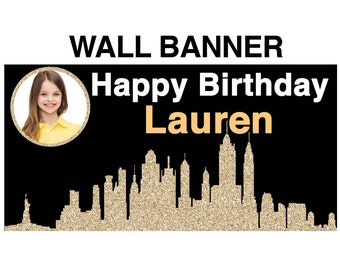 New York City Theme Photo Banner ~ Personalized Party Banners - Birthday Party Banner - In the City Party Banner - 16th birthday Banner