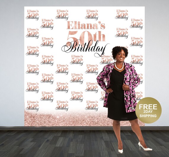 Rose Gold 50th Birthday Personalized Photo Backdrop Party Etsy