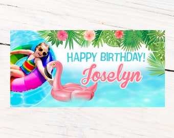 Pink Flamingo Personalized Banner, Happy Birthday Personalized Party Banners- Pool Party Photo Banner, Summer Fun Banner, Printed Banner