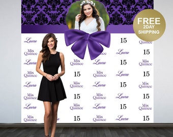 Mis Quince Personalized Photo Backdrop, Purple Photo Backdrop- 15th Birthday Photo Backdrop, Printed Photo Booth Backdrop, Birthday Backdrop