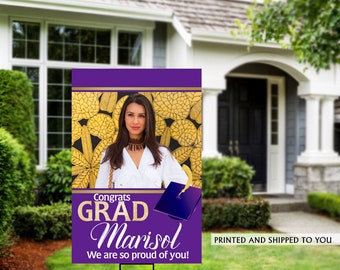 Class of 2023 Graduation Photo Yard Sign - Gold Grad Party Welcome Sign - Welcome Sign Congrats, Foam Board Sign, Graduation Yard Sign