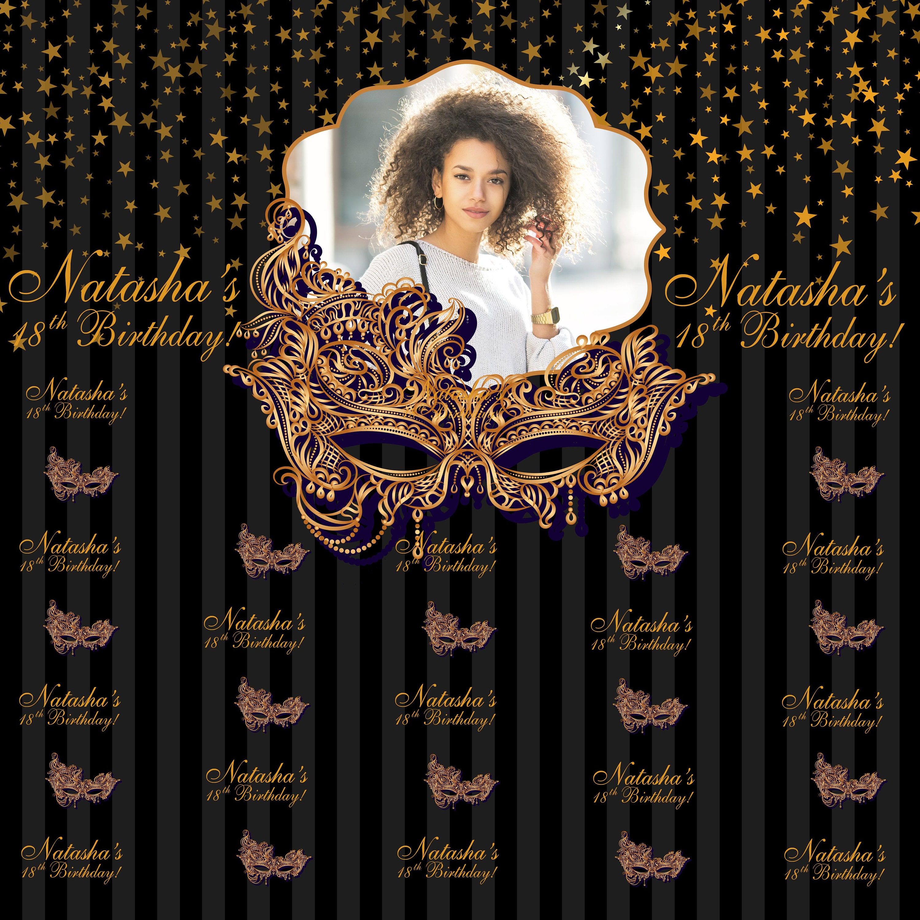 Gold Masquearde Personalized Photo Backdrop Masquerade Mask Photo