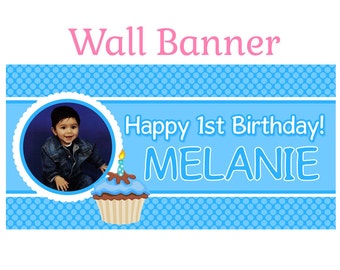 Happy First Birthday Boy Banner ~ Personalized Happy Birthday Party Banners, Photo Birthday Banner, First Birthday Banner, Custom Banner