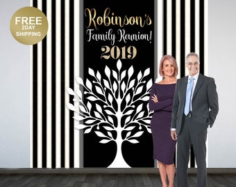 Family Reunion Personalized Photo Backdrop | Black and White Photo Booth Backdrop | Birthday Party Backdrop | Reunion Printed Backdrop