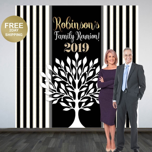 Family Reunion Personalized Photo Backdrop | Black and White Photo Booth Backdrop | Birthday Party Backdrop | Reunion Printed Backdrop