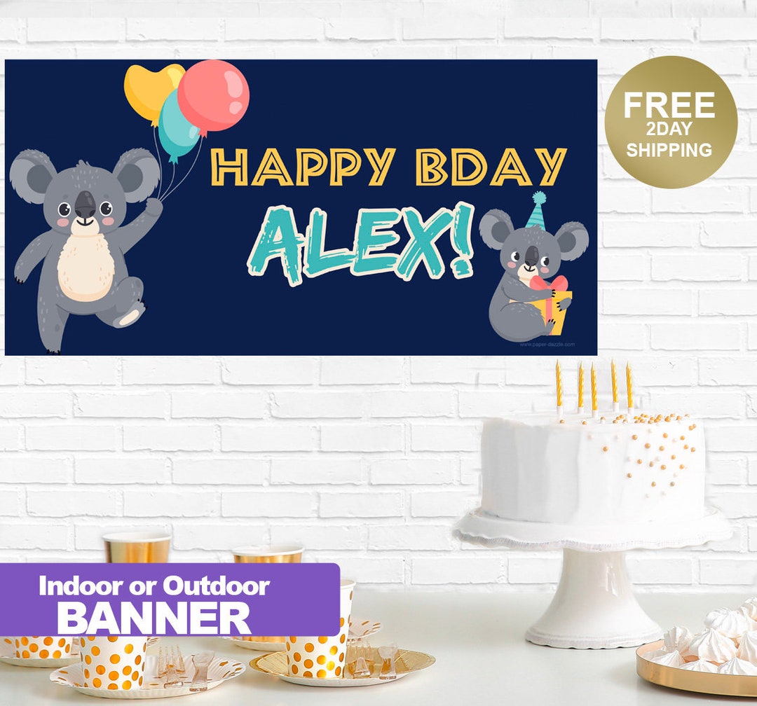 Happy Birthday Banner Koala Birthday Banner Personalized Etsy