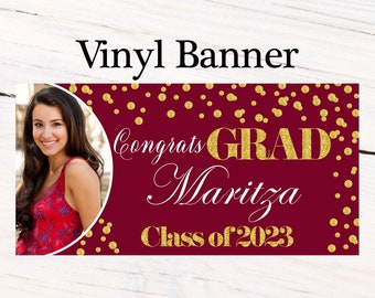 Class of 2023 Graduation Photo Banner ~ Congrats Grad Personalized Party Banners -School Colors Graduation Large Banner, Photo Grad Banner