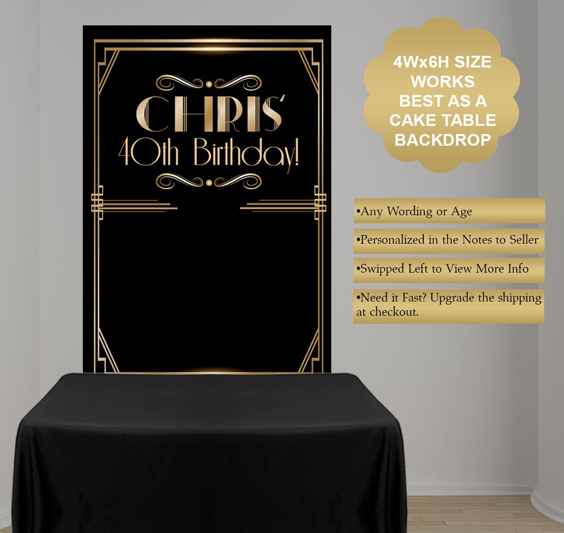 Custom Backdrop Roaring 20/'s Personalized Backdrop Printed Great Gatsby Backdrop 40th Birthday Backdrop Birthday Cake Table Backdrop