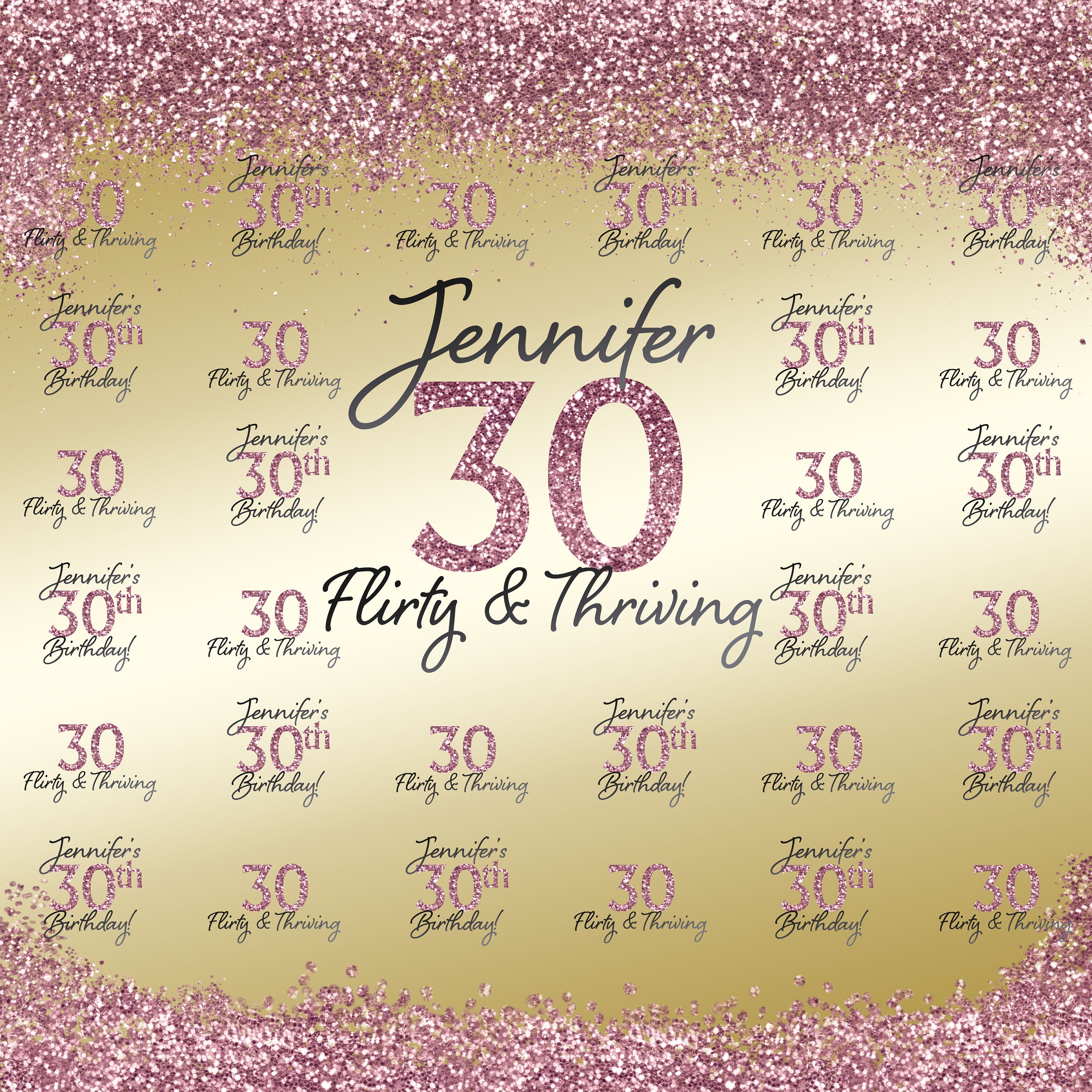30th Birthday Personalized Photo Backdrop | Gold Photo Backdrop