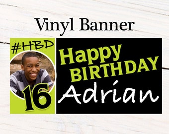 Happy Birthday Boys Banner ~ Personalized Party Banners Boys 16th Birthday Banner -#HBD Banner, Printed Vinyl Banner, Photo Banner