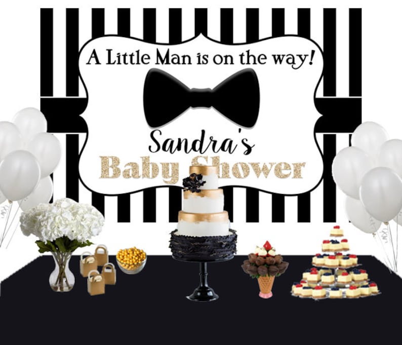 Little Man Personalized Photo Backdrop Baby Shower Cake Table Etsy