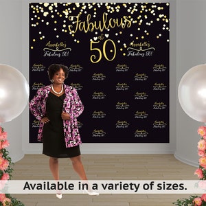 Fabulous 50 Birthday Personalized Photo Backdrop, 50th Birthday Photo Backdrop, Step and Repeat Photo Backdrop, Vinyl Custom Backdrop image 1