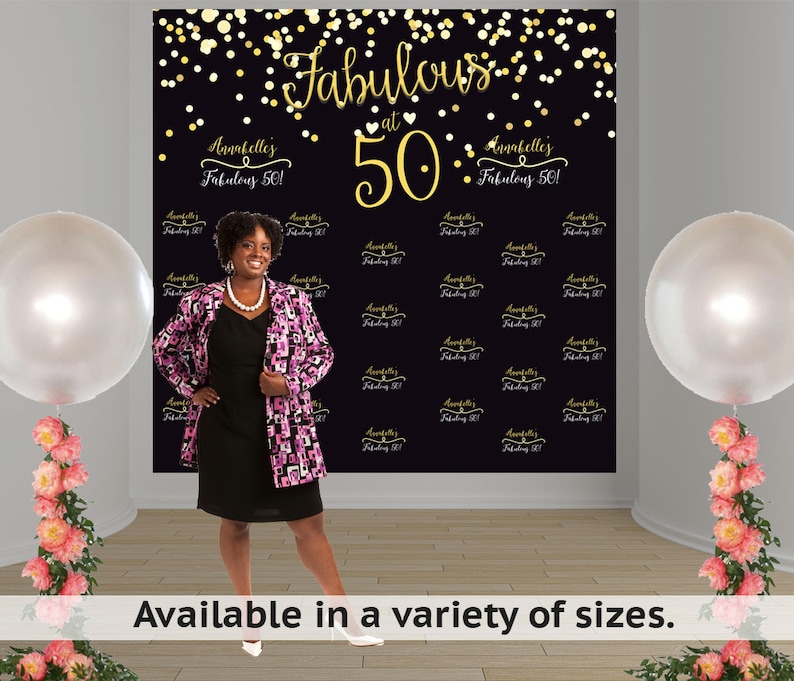 Fabulous 50 Birthday Personalized Photo Backdrop, 50th Birthday Photo Backdrop, Step and Repeat Photo Backdrop, Vinyl Custom Backdrop image 1