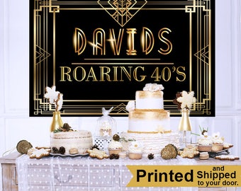 Roaring 20's Personalized Backdrop - Birthday Cake Table Backdrop - Great Gastby Backdrop - Custom Backdrop, 40th Birthday Backdrop, Printed