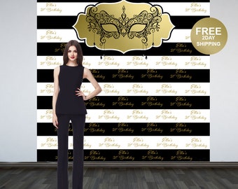 Masquerade Elegance Personalized Photo Backdrop | Mask Photo Backdrop | 21st Birthday Step and Repeat Backdrop | Printed Photo Backdrop