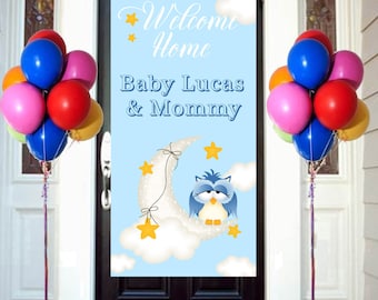 Welcome Home Baby Door Banner, Personalized Baby Boy Party Banner, It's a Boy Welcome Banner, Welcome Home Baby Banner, Owl Banner