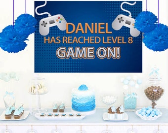 Video Game Personalized Backdrop - Birthday Cake Table Backdrop, Game On Birthday Backdrop, Party Backdrop, Birthday Backdrop, Printed