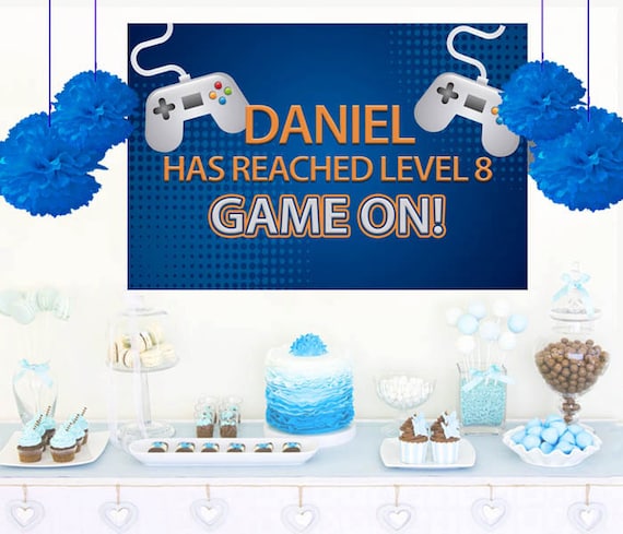 Gaming Birthday Baby Shower Party Cake Table Decorations Supplies for Boys 71/ x 49/ inch Happy Birthday Game on Backdrop Background Banner Wall Decorations Video Game Backdrop for Birthday Party
