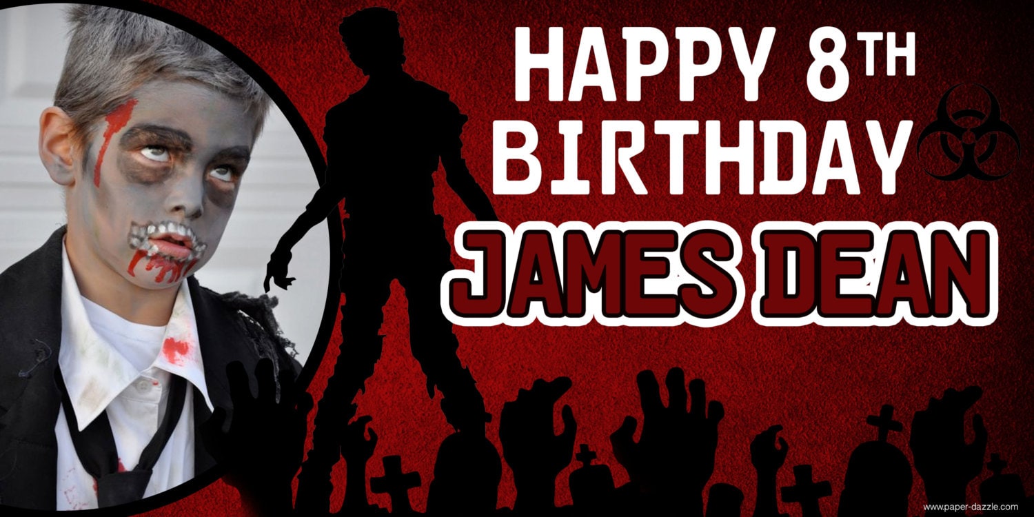 Happy Birthday Banner Zombie Photo Birthday Personalize Etsy Ireland