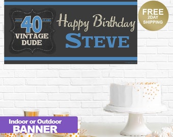 Vintage Dude Happy Birthday Banner  ~ Happy 40th Birthday Personalized Party Banners - Vintage Dude Banner - 30th Birthday Banner - Printed