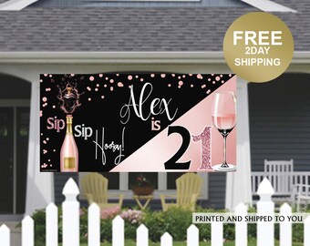 Sip Sip Hooray Birthday Banner | Personalized Birthday Banner | Outdoor Banner | Birthday Banner | Quarantine Birthday Banner, Lawn Banner