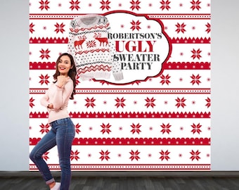 UGLY Sweater Party Personalized Photo Backdrop - Christmas Photo Backdrop- Holiday Party Photo Backdrop, Ugly Sweater Holiday Party Backdrop