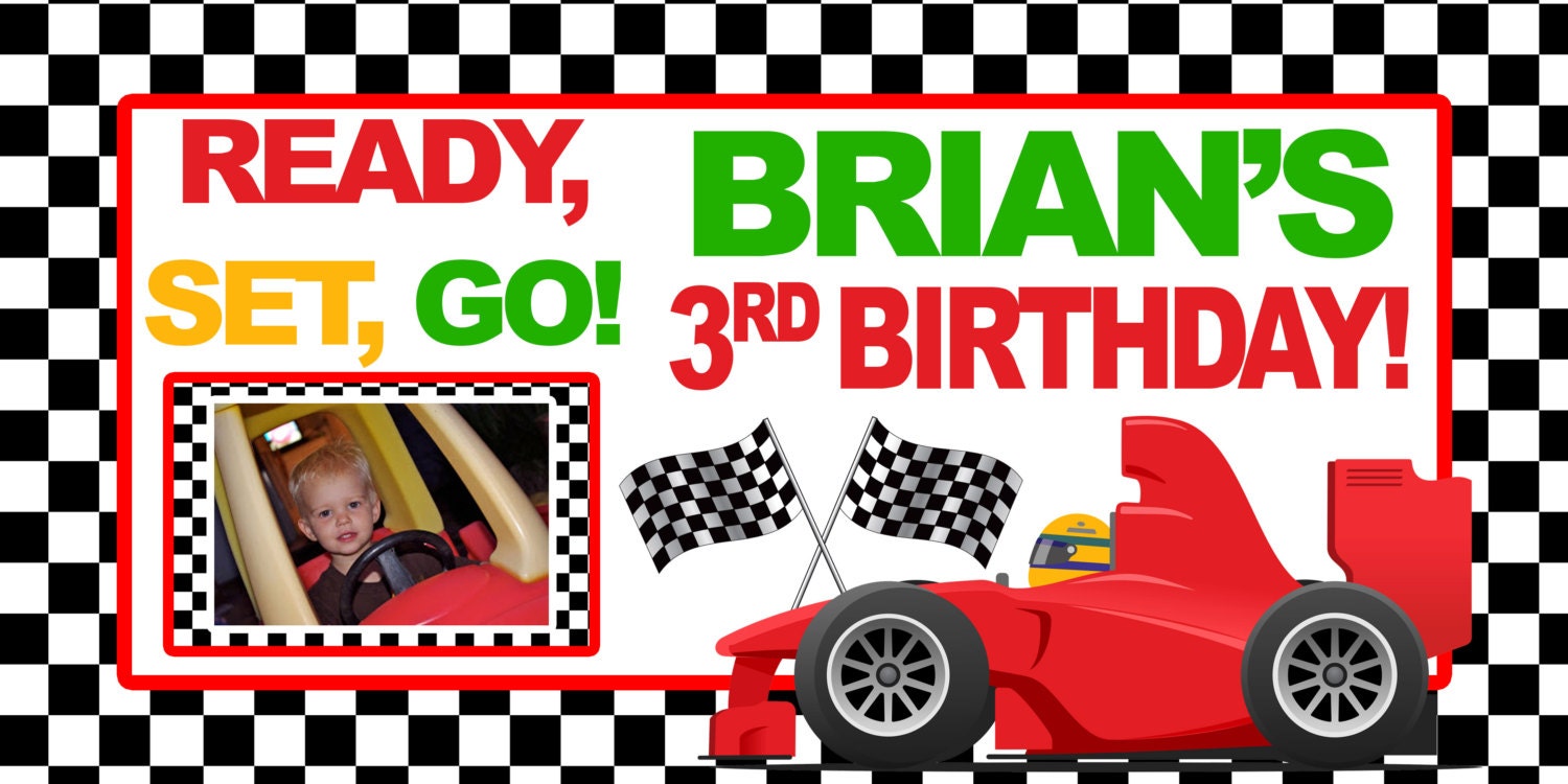 Birthday Race Car Photo Banner Personalized Party Banners Indoor or