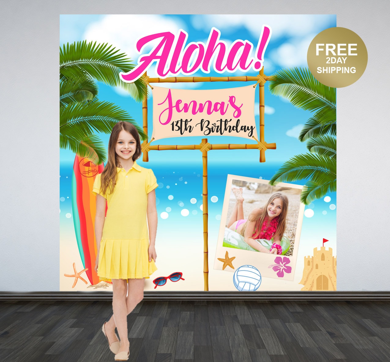 Pool Party Personalized Photo Backdrop Summer Luau Photo