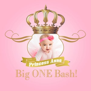 Royal Princess Photo Personalized Backdrop, Birthday Cake Table Backdrop, 1st Birthday Princess, Royal Baby Shower, Princess Backdrop image 2