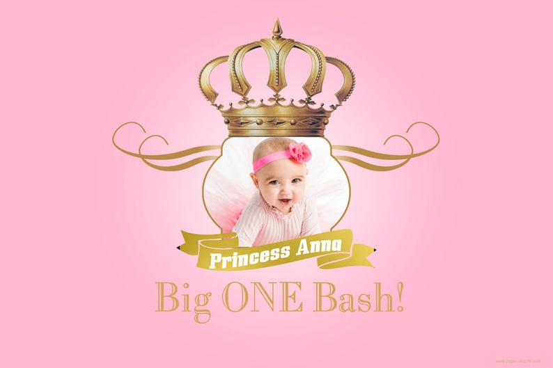 Royal Princess Photo Personalized Backdrop, Birthday Cake Table Backdrop, 1st Birthday Princess, Royal Baby Shower, Princess Backdrop image 2