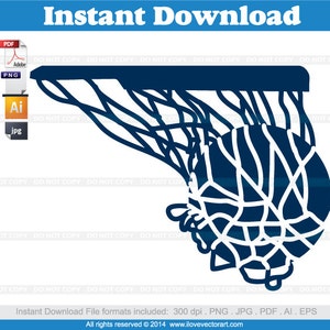 May include: A blue basketball going through a blue basketball hoop net. The ball is partially inside the net.