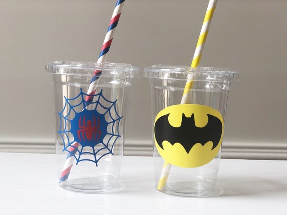 Superhero Party Cups Supergirl Birthday Party Favors Batman Etsy