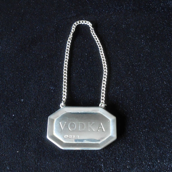 Sterling Silver Engraved Decanter Label or Tag for VODKA