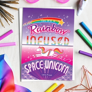 Leslie Knope Rainbow Infused Space Unicorn Greeting Card | Parks and Recreation | Parks and Rec | Affirmation Cards