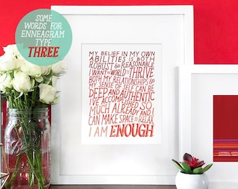 I Am Enough Enneagram Three 8x10 Art Print | Mindfulness Gift | Self Care Gift | Self Love | Affirmation