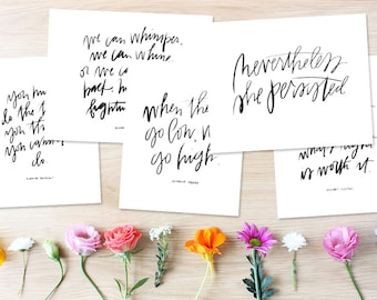 she persisted hand lettered digital download print pack (FIVE PRINTS) // feminist art // instant download // elizabeth warren