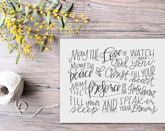 bedtime blessing hand lettered digital download print // nursery art print // kids room art print // nursery kids room art // new baby gift