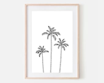 Palm Tree Line Art, Downloadable Print, Tropical Black and White Wall Art, Coastal Beach Decor, Digital Printable Minimalist Sketch Drawing