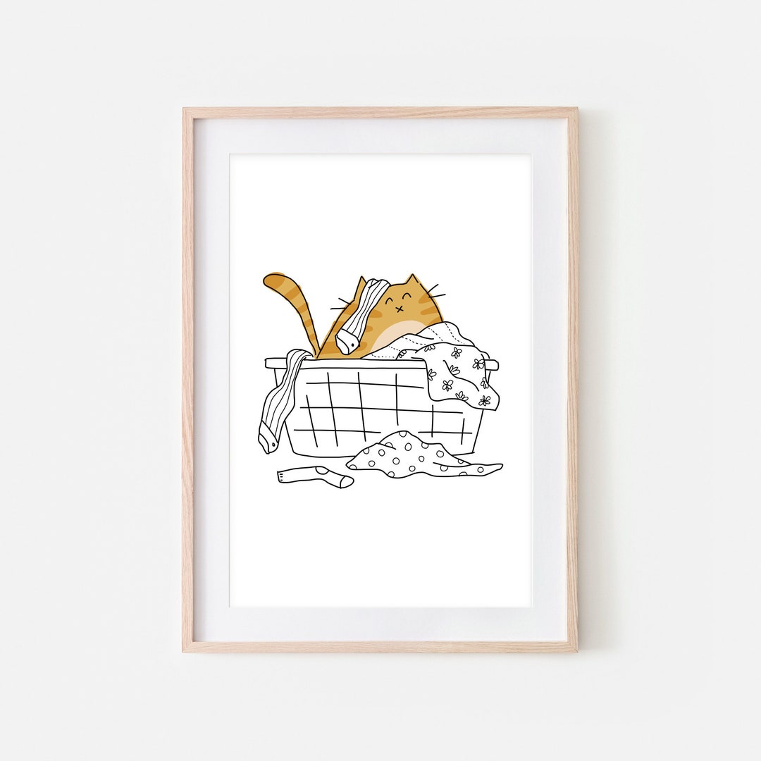 Orange Tabby Cat Funny Laundry Room Decor, Cute Ginger Cat in Dirty ...
