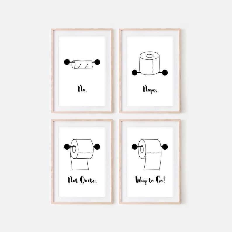 Funny Bathroom Art Set of 4 Prints Restroom Decor Fun Toilet Etsy